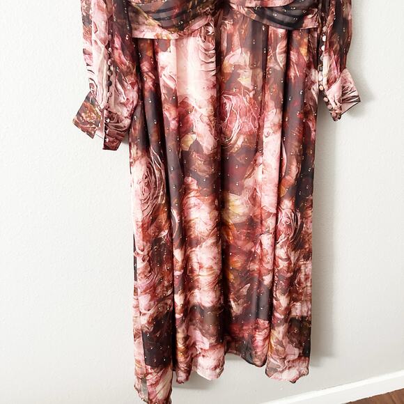Soft Surroundings Silk & Gold Metallic Long Sleeve Rina Maxi Dress size 12 NEW - Picture 9 of 13
